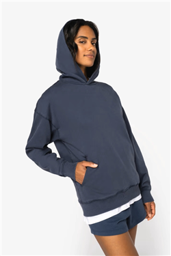 Duurzame uniseks oversized verwassen sweater met capuchon NS448