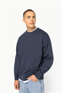 Duurzame oversized verwassen uniseks sweater met ronde hals NS447