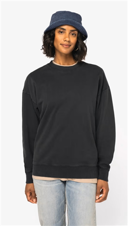 Duurzame oversized verwassen uniseks sweater met ronde hals NS447